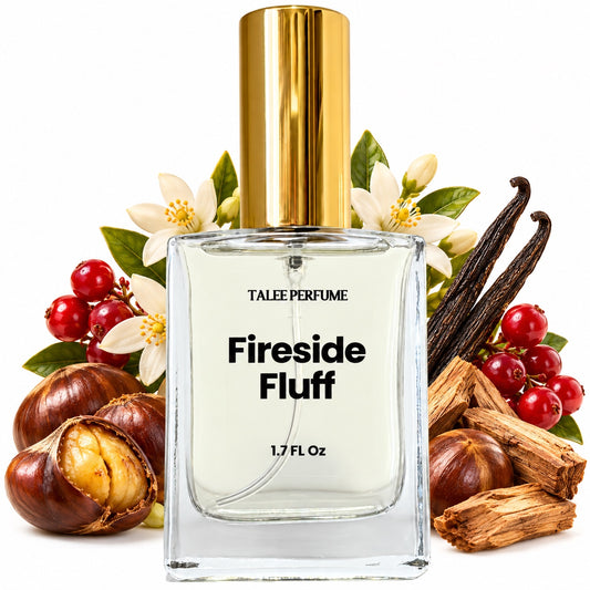 Fireside Fluff perfume with chestnut, vanilla and woods
