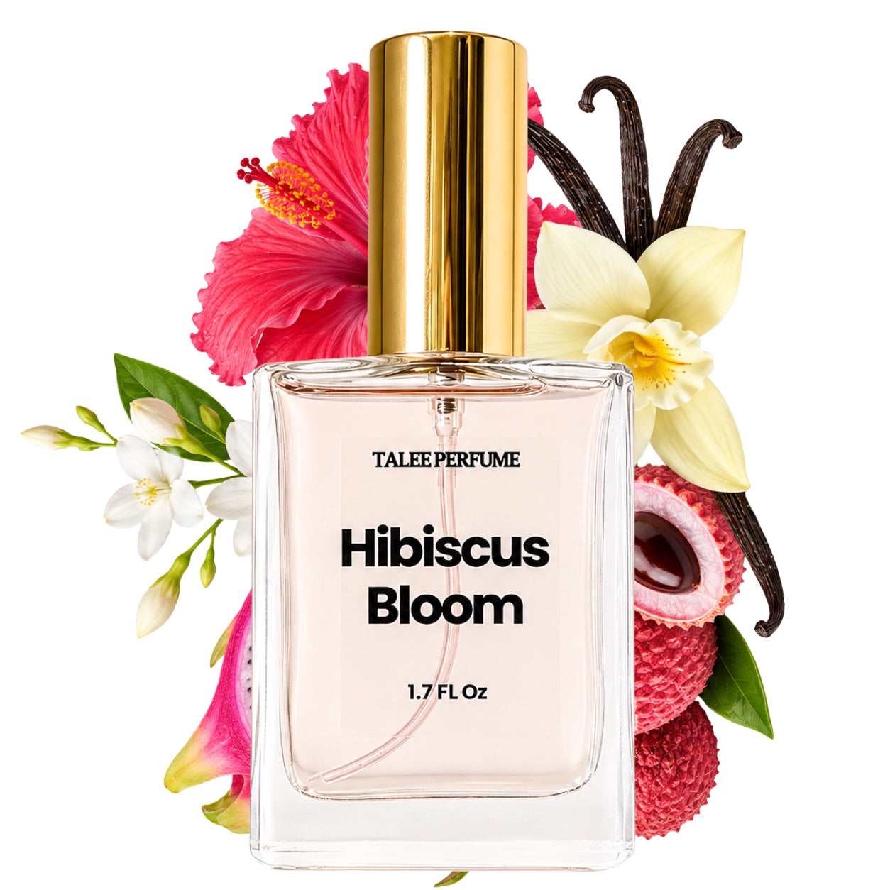 Hibiscus Bloom perfume bottle with hibiscus, lychee, dragonfruit, jasmine and vanilla notes