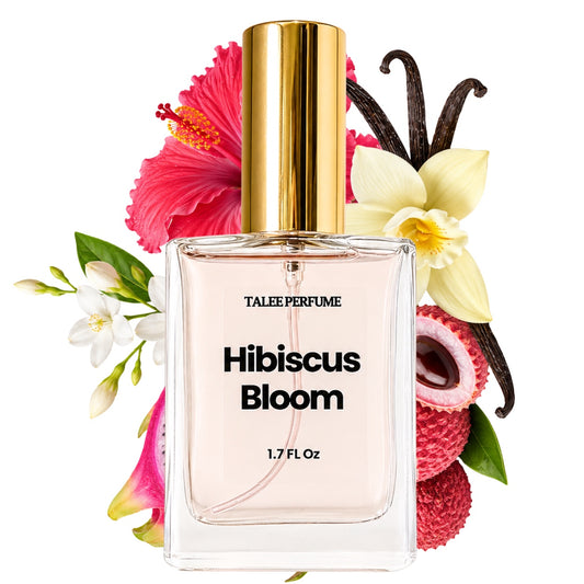 Hibiscus Bloom perfume bottle with hibiscus, lychee, dragonfruit, jasmine and vanilla notes